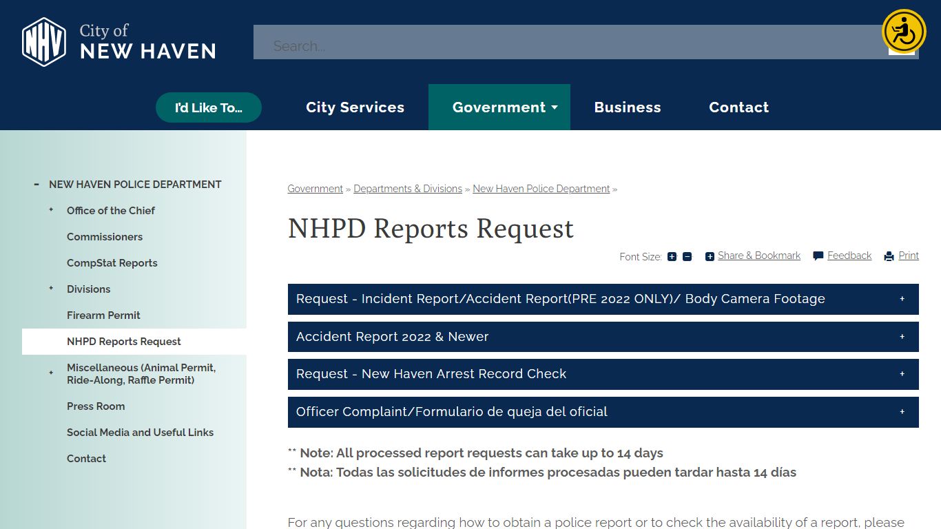 NHPD Reports Request | New Haven, CT - New Haven, Connecticut